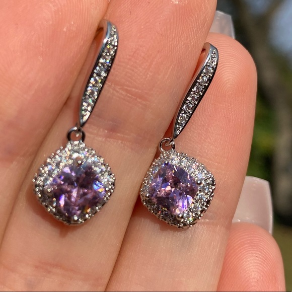 NEW 925 Sterling Silver Pink stone earrings - Picture 2 of 4